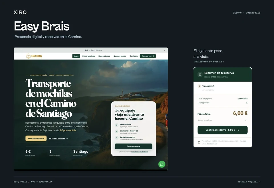 Portada de Easy Brais: web y aplicación de reservas, con el marco gráfico de Xiro